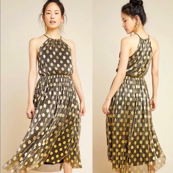 Anthropologie Dresses & Skirts - NWT Anthro CONFETTI HALTER MIDI DRESS Gold Black